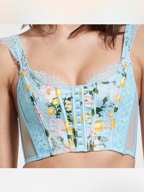 NEW VICTORIA'S SECRET Dream Angels Unlined Lace Corset XL Baby Blue Lemon Drop